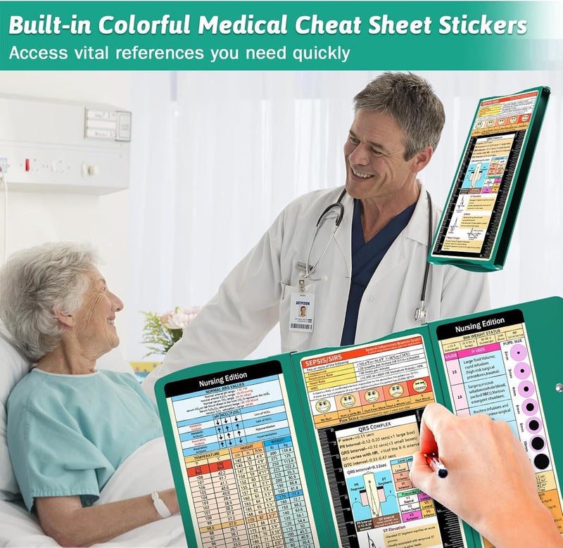 Trustnice Nursing Clipboard Foldable Clipboard Medical: Edition Cheat Sheets Aluminum 3 Layers Foldable Clipboards Nursing Pocket Size Profile Clip Nurse Clipboards Notepad for Nurses Students and Doctors - Image 3